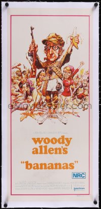 5a0687 BANANAS linen Aust daybill 1972 great artwork of Woody Allen by E.C. Comics artist Jack Davis!