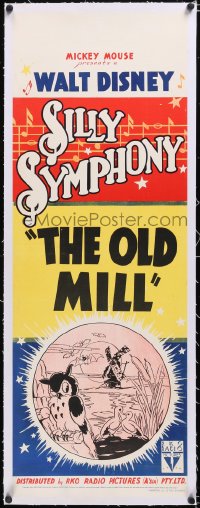 5a0218 OLD MILL linen long Aust daybill 1937 Walt Disney Silly Symphony cartoon, extremely rare!