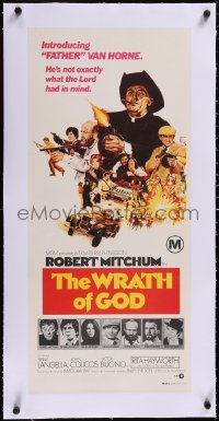 5a0758 WRATH OF GOD linen Aust daybill 1972 Robert Mitchum is not exactly what the Lord had in mind!