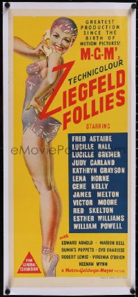 5a0760 ZIEGFELD FOLLIES linen Aust daybill 1946 wonderful full-length art of sexy showgirl!