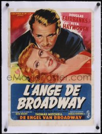 5a0768 ANGELS OVER BROADWAY linen Belgian 1948 art of Rita Hayworth & Douglas Fairbanks Jr., rare!