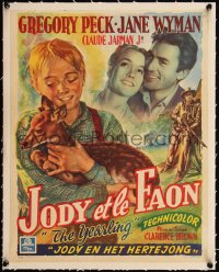 5a0846 YEARLING linen Belgian 1947 Gregory Peck, Jane Wyman, Claude Jarman Jr., classic, rare!