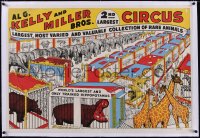 5a0200 AL G. KELLY & MILLER BROS. CIRCUS linen 28x41 circus poster 1940s art of caged animals, rare!