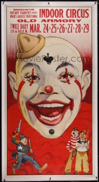 5a0008 WORLD'S GREATEST PROFESSIONAL INDOOR CIRCUS linen 41x79 circus poster 1941 clown art, rare!