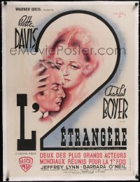 5a0359 ALL THIS & HEAVEN TOO linen French 24x32 1945 Cristellys art of Bette Davis & Charles Boyer!