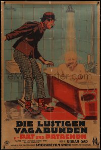 5a0059 WHEEL OF FORTUNE linen German 37x56 1927 wacky Ritter art of Danish comedy duo, ultra rare!