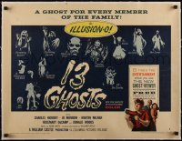 5a0966 13 GHOSTS linen style B 1/2sh 1960 William Castle, art of all the spooks, horror in ILLUSION-O!