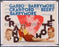 5a1020 GRAND HOTEL linen 1/2sh R1962 Greta Garbo, John & Lionel Barrymore, Joan Crawford, Beery!
