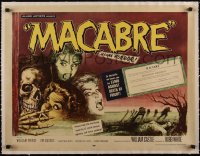 5a1050 MACABRE linen 1/2sh 1958 Castle, Besser art of skeleton & screaming girls in graveyard, rare!