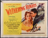 5a1099 WUTHERING HEIGHTS linen 1/2sh R1955 different art of Laurence Olivier & Merle Oberon!