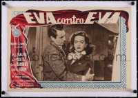 5a0335 ALL ABOUT EVE linen Italian 13x19 pbusta 1952 Gary Merrill holding angry Bette Davis, rare!