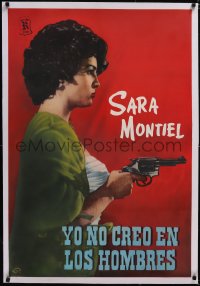 5a0513 YO NO CREO EN LOS HOMBRES linen Spanish 1960 Montiel w/gun doesn't believe in lost men, rare!
