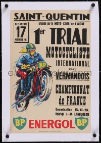 5a0336 1ER TRIAL MOTOCYCLISTE INTERNATIONAL DU VERMANDOIS linen 13x20 French special poster 1963