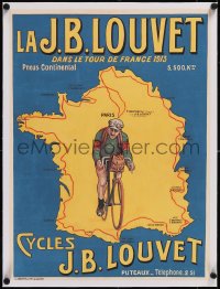 5a0244 CYCLES J.B. LOUVET linen 19x25 French advertising poster 1913 art of Tour de France cyclist!