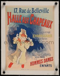 5a0246 HALLE AUX CHAPEAUX linen 11x15 French advertising poster 1900s Cheret art, Hall of Hats, rare!