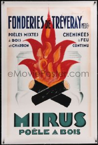 5a0006 MIRUS linen 31x47 French advertising poster 1930s Charles Loupot art of wood fire, rare!