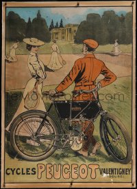 5a0007 PEUGEOT linen 41x57 French advertising poster 1910s great Lem motorcycle & tennis art, rare!