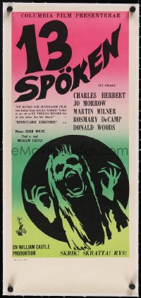 5a0227 13 GHOSTS linen Swedish stolpe 1961 William Castle, different horror art, ultra rare!