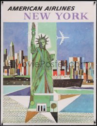 5a0231 AMERICAN AIRLINES NEW YORK linen 30x40 travel poster 1964 Webber art of Lady Liberty, rare!