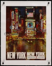 5a0230 AMERICAN AIRLINES NEW YORK linen 15x20 travel poster 1960s Conway art of Times Square, rare!