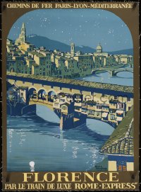 5a0233 FLORENCE linen 26x40 French travel poster 1921 Roger Broders art of the Italian city, rare!