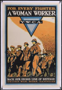 5a0279 BACK OUR SECOND LINE OF DEFENSE linen 28x42 WWI war poster 1918 they're women, Baker art, rare!
