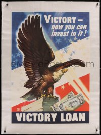 5a0293 VICTORY NOW YOU CAN INVEST IN IT linen 26x37 WWII war poster 1945 patriotic Dean Cornwell art!