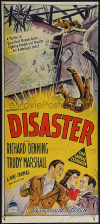 5b0565 DISASTER Aust daybill 1948 Richard Denning, different art by Richardson Studio, ultra rare!