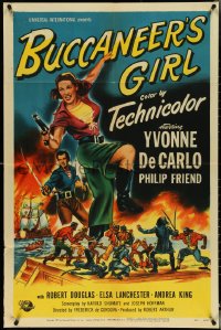 5b0964 BUCCANEER'S GIRL 1sh 1950 great full-length art of sexy pirate woman Yvonne DeCarlo!