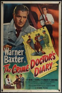 5b1001 CRIME DOCTOR'S DIARY 1sh 1949 great image of detective Warner Baxter, from radio show!