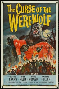5b1005 CURSE OF THE WEREWOLF 1sh 1961 Hammer, art of Oliver Reed holding victim by Joseph Smith!