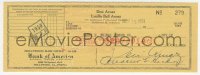 5b0086 DESI ARNAZ 3x9 canceled check 1954 he paid $287 to the Harry E. Weimar Lumber Company!