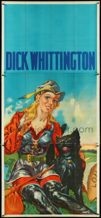 5b0409 DICK WHITTINGTON stage play English 3sh 1930s cool art of sexy female lead & smiling cat!
