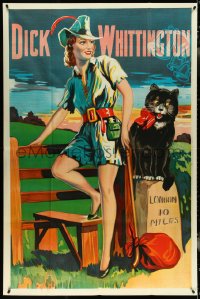 5b0445 DICK WHITTINGTON stage play English 40x60 1930s cool artwork of sexy female lead & cat!