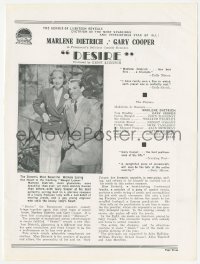 5b1434 DESIRE local theater English program 1936 jewel thief Marlene Dietrich & Gary Cooper!