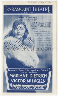 5b1436 DISHONORED local theater English program 1931 prostitute/spy Marlene Dietrich, von Sternberg!