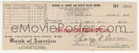 5b0087 GEORGE BURNS 3x8 canceled check 1942 he paid $16.57 to the H.J. Cook Co, Inc.!