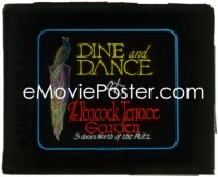 5b1514 DINE & DANCE AT THE PEACOCK TERRACE GARDEN advertising glass slide 1920s great colorful art!