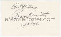 5b0079 BRUCE BENNETT signed 3x5 index card 1996 it can be framed & displayed with a repro!