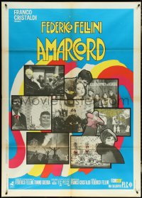 5b0290 AMARCORD Italian 1p 1973 Federico Fellini classic comedy, colorful art + photo montage!