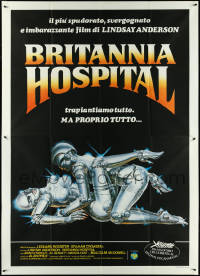 5b0259 BRITANNIA HOSPITAL Italian 2p 1982 Lindsay Anderson, wacky different Casaro art of robots!
