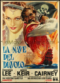 5b0262 DEVIL-SHIP PIRATES Italian 2p 1964 Hammer, different Martinati art of pirate Christopher Lee!