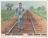 5b0797 COOL HAND LUKE LC #6 1967 close up of Paul Newman running on train tracks after escaping!