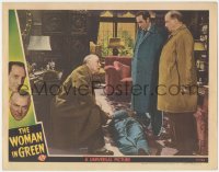 5b0902 WOMAN IN GREEN LC 1945 Basil Rathbone as Sherlock Holmes, Nigel Bruce as Watson w/dead body!