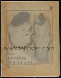 5b0442 BONNIE SCOTLAND 8.5x11 English ad mock-up R1950s Hirschfeld-like art of Laurel & Hardy, rare!