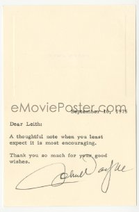 5b0077 JOHN WAYNE signed thank you card 1975 thanking friend in the business for a thoughtful note!