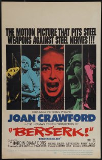 5b0332 BERSERK WC 1967 crazy Joan Crawford, sexy Diana Dors, pits steel weapons vs steel nerves!