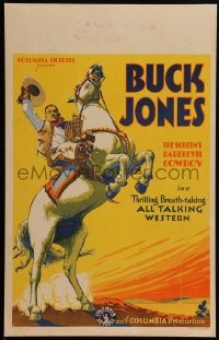 5b0334 BUCK JONES WC 1930s cool art of the screen's daredevil cowboy on his rearing horse!