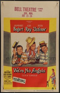 5b0389 WE'RE NO ANGELS WC 1955 art of Humphrey Bogart, Aldo Ray & Peter Ustinov tipping their hats!