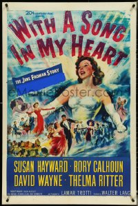 5b1378 WITH A SONG IN MY HEART 1sh 1952 artwork of elegant Susan Hayward as singer Jane Froman!